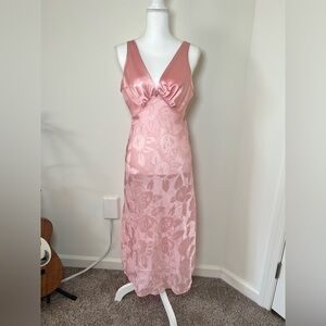 Lucie Ann Vintage 1980-90 Pink Floral Long Nightgown Sheer Intimate Slip Dress 🌸